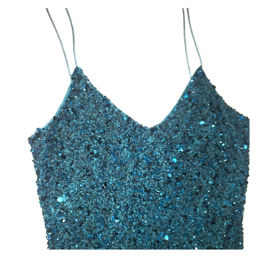 Theia Dark Forest green sequence dress